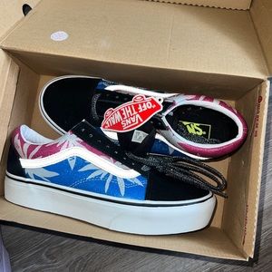 Pink and Blue palm tree vans